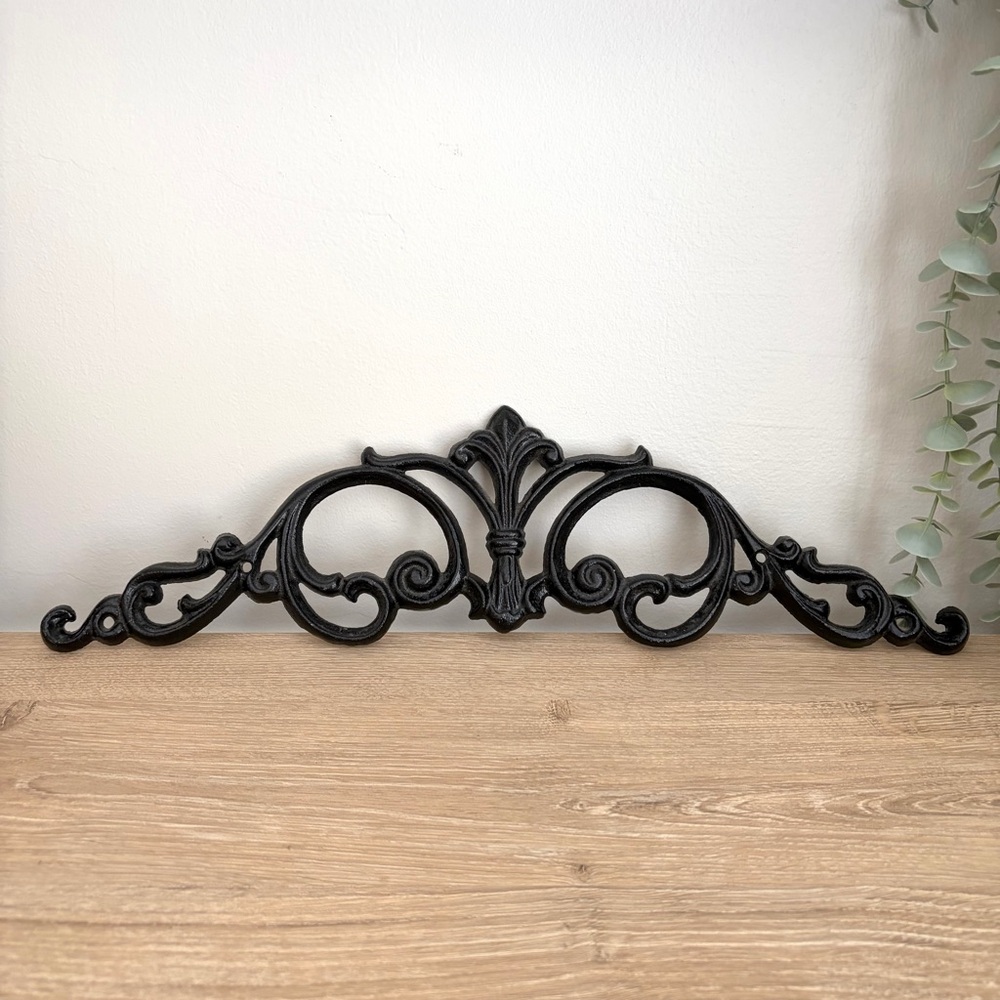 Cast Iron Fleur De Lis Wall Decor Door Topper 18" Black Ornate Farmhouse Country